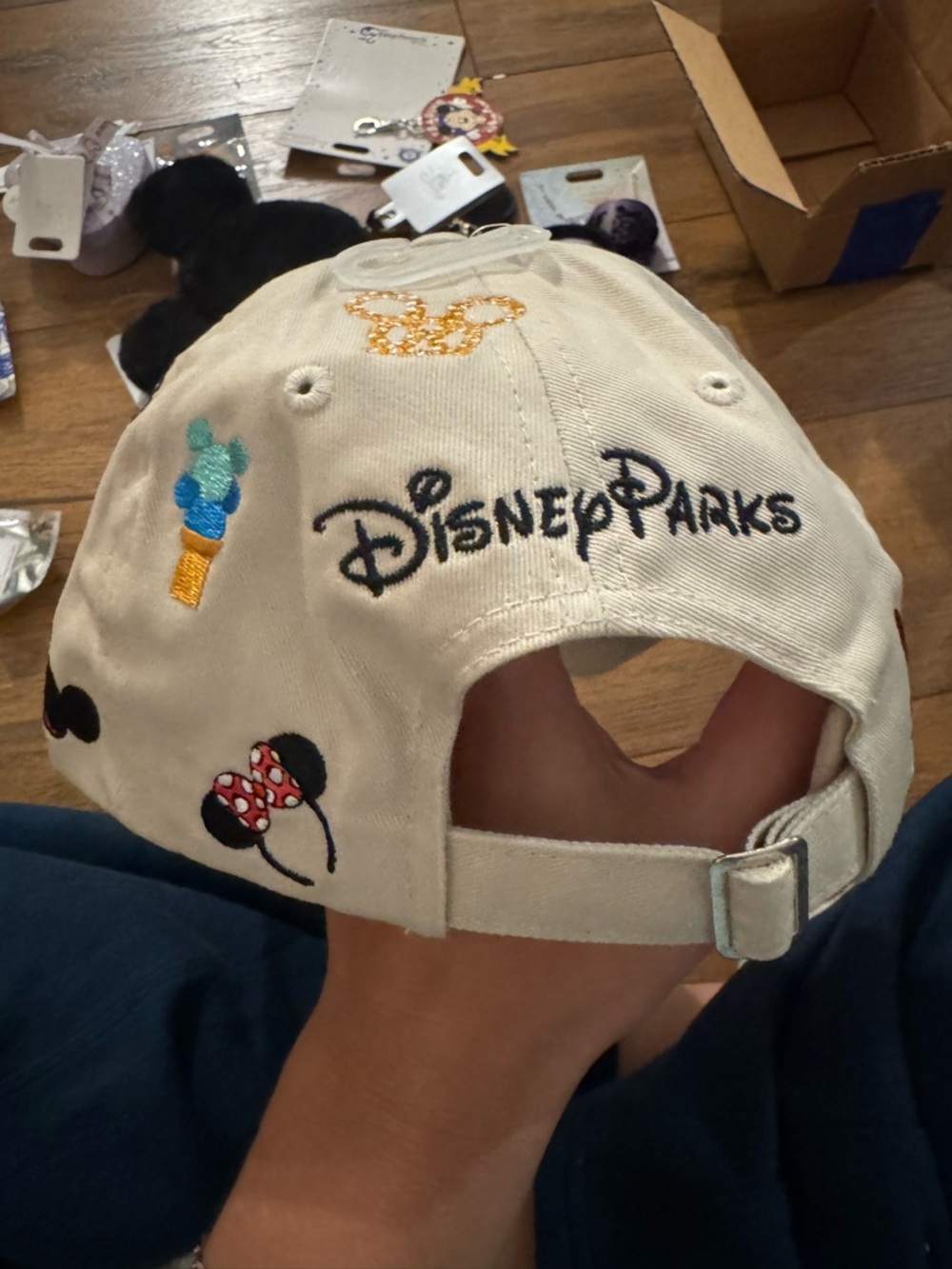 Disney Cream Baseball Hat with Multicolor Embroidered Mickey Icons - Picture 3 of 4